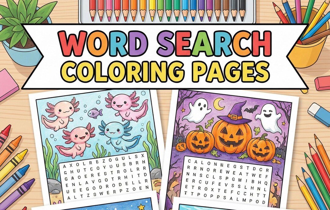 Kids Word Search Coloring Book | 35 Printable Activity Pages (PDF ...
