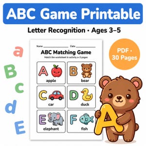 ABC-spel voor kinderen van 5-8 jaar | Interactieve letterherkenning en leerzame spelletjes | Printbaar PDF-bestand