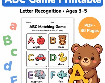 ABC Game for Kids Ages 5-8 | Interactive Letter Recognition & Learning Games | Printable PDF