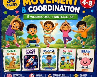 Movement & Coordination Activity Book for Kids Ages 4-8 | Brain Break Exercises | Printable PDF