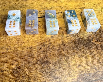 Moss Agate D6 Dice Set | Natural Green Crystal RPG Dice, Earthy Gamer Accessory