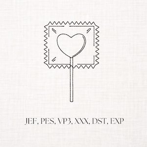 Heart Lollipop with wrapper - Fine line Machine Embroidery File (2 Sizes) - Digital Download