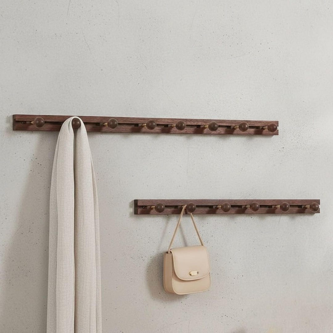 Sliding Hook Rack Modern Coat Hanger Sliding Hook Rack, Wooden Wall Mounted Hooks for ...