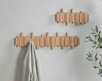 Perchero de madera maciza con forma de piano, ganchos abatibles de pared, perchero de pared con teclas de piano para abrigos, sombreros y ropa, decoración moderna para la entrada.