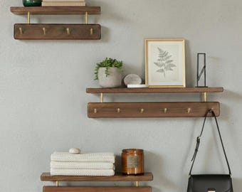 Perchero de pared de madera maciza con estante: ganchos de pared modernos para abrigos, sombreros y ropa. Ideal para entrada, pasillo y almacenamiento en el hogar.