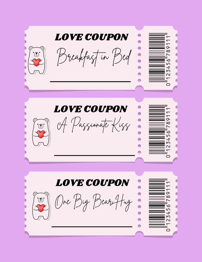 Printable Love Coupons for Him, Valentines Day Gift Boyfriend Husband
