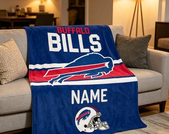 Personalized Buffalo Bills Blanket Soft Throw, Custom Name Football Fan Gift