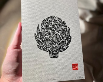 Artichoke LinoCut Block Print 5x7 inch