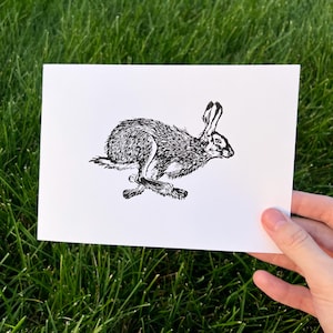 Running Hare LinoCut Block Print 5x7 inch