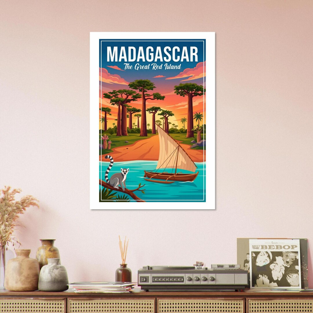 Madagascar Travel Poster – Baobabs, Lemur, Giclée Art Print - Etsy