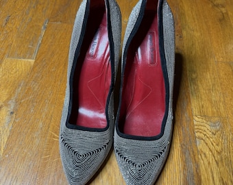 40EU 9US Cesare Paciotti Black Suede Pointed Toe Silver Beaded Dagger Heel Pumps