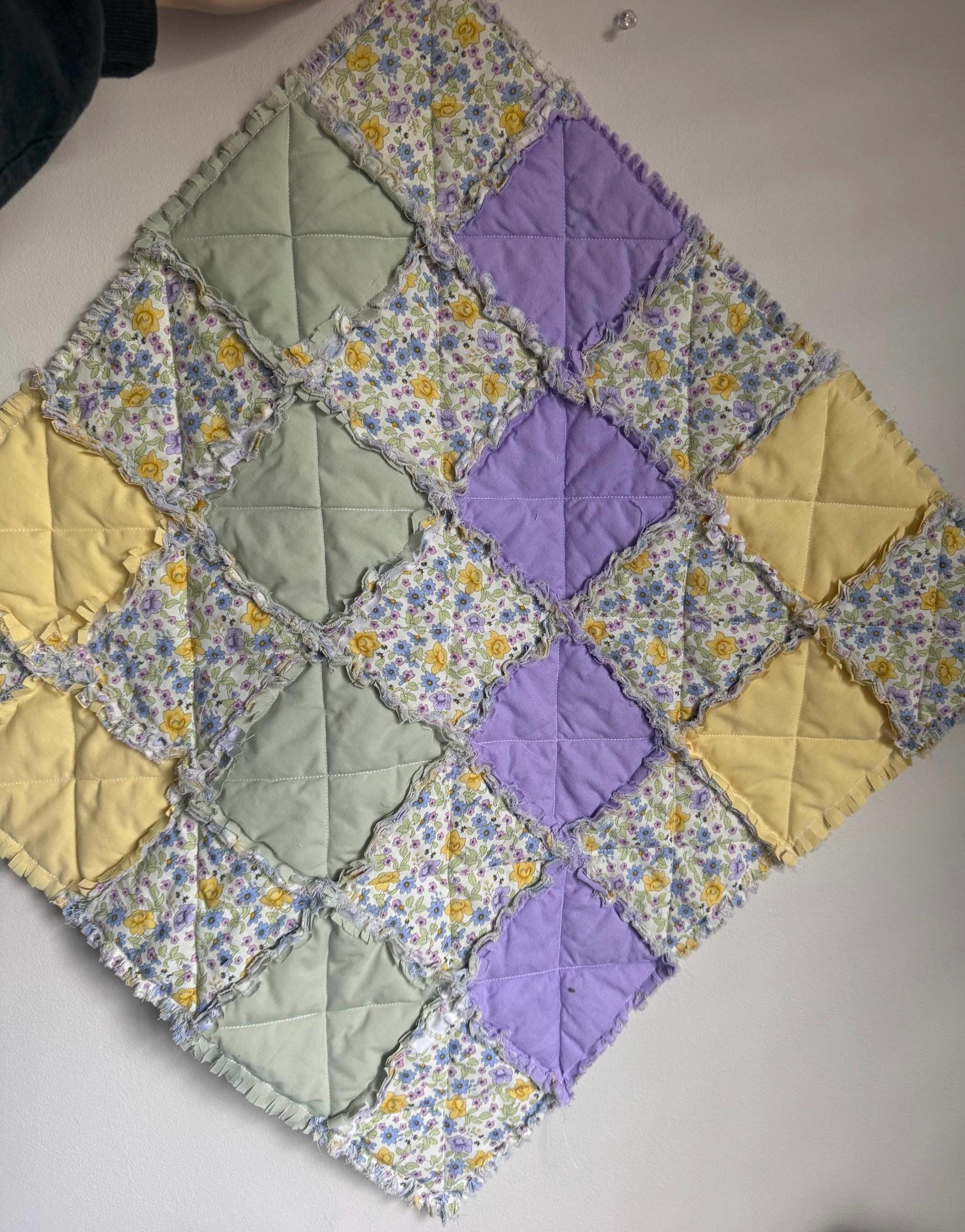 Handmade Pastel Floral Rag Quilt – Tummy Time Mat, Nursery Blanket - Etsy