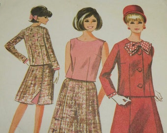 Vintage 60's McCalls #7447 Sewing Pattern Women's Suit Three Piece with Top Flared Skirt Jacket Complete Small Bust 31"