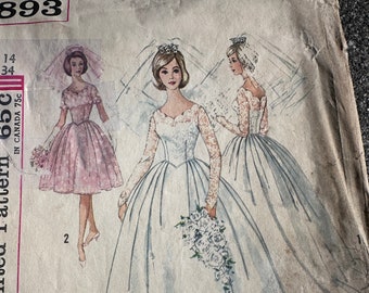 Vintage 60's Simplicity  #4893 Sewing Pattern  Women's Wedding Dress Two lengths -Bridesmaid Dress Bust 34"