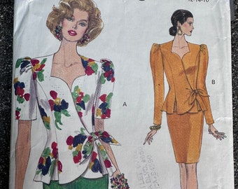 Vintage 80's Vogue #8291 Sewing Pattern Women's Fitted Suit Skirt and Top Two Styles Bust 34- 38"