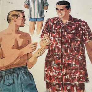 Vintage 50's McCall's #3637  Sewing Pattern Men's Swim Shorts with Lining & Shirt- Waist 34-36"