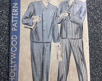 Vintage 40's HollyWood #1460 Sewing Pattern Men's Pajamas Two Styles (Chest -40")
