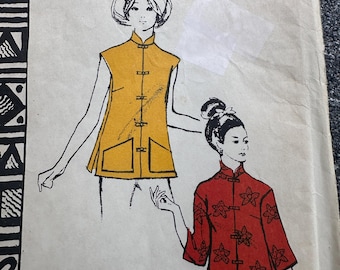 70's Polynesian Sewing Pattern #117 Women's Pake Chinese Top Two Styles Size Medium- (Bust  34-36")