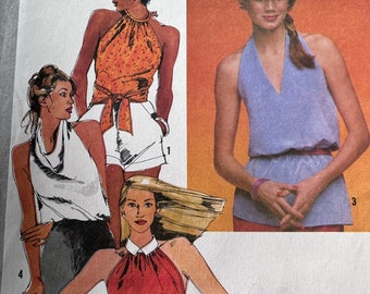 Vintage 80's Simplicity #9570 Sewing Pattern Women's Halter Tops 4- Syles Bust 34"