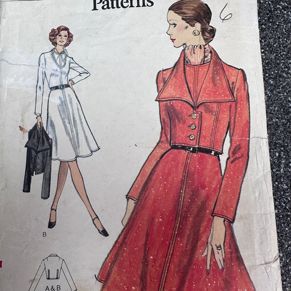 Vintage 70's Vogue #8374 Sewing Pattern Women's Jewel Neckline Dress w/ Cropped Jacket, Bust 32"