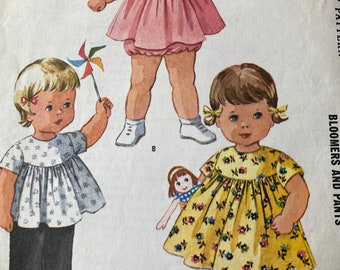 Vintage 60's McCalls #6624 Sewing Pattern Toddlers Dress with Bloomer and Pants  Size 6 months -Chest 19"