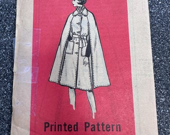 Vintage 60s-70's Anne Adams #9474 Sewing Pattern Tie Waist Lined Cape Buttoned Front (Size 12 Bust 34")