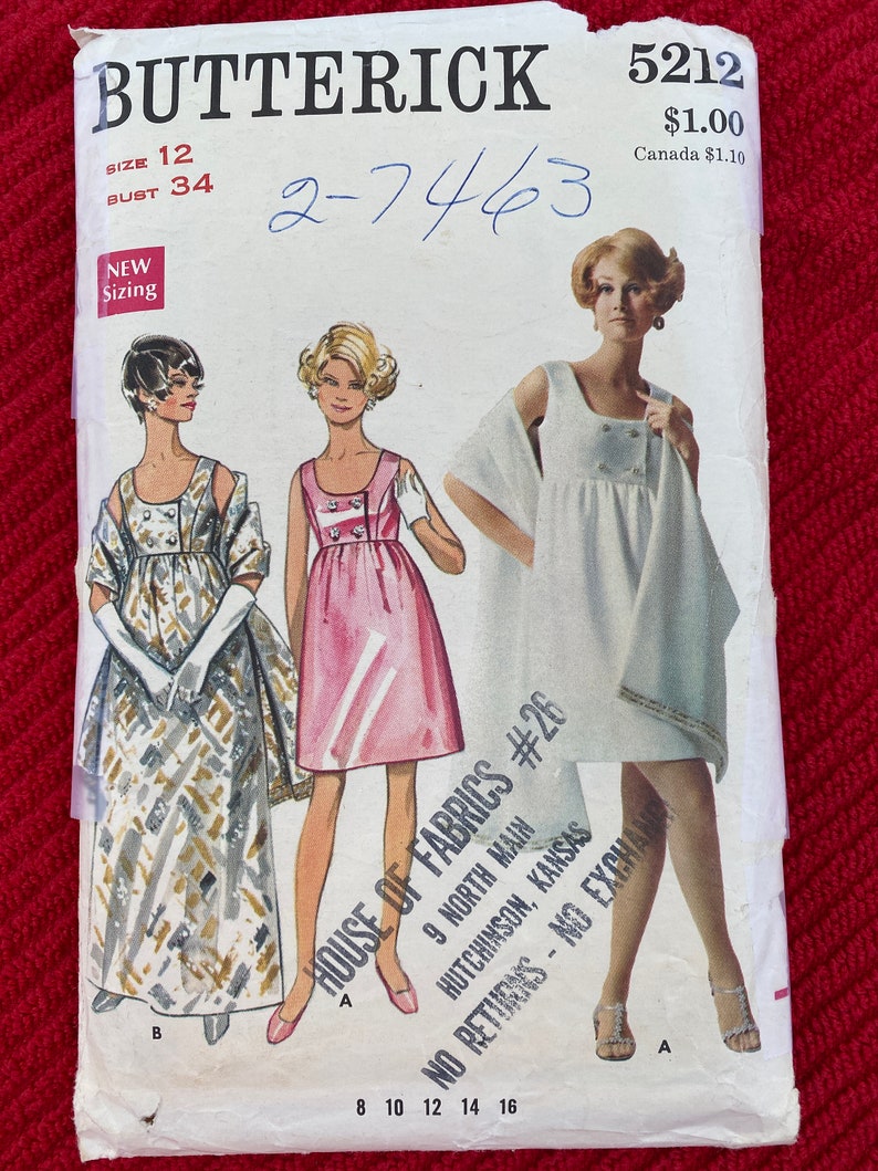 Vintage 60's Butterick 5212 Sewing Pattern Women's High Waisted Evening Dress and Stole Bust 34 image 2