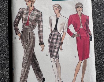Vintage 80's Vogue Sewing Pattern #7292 Misses Suit Bolero Jacket Pants Skirt Size 2-10 (Bust 30" to 32")