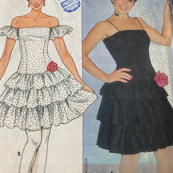 Vintage 80's Butterick #4801 Sewing Pattern Women's Party Dress Dropped Waist  by "Dorothy Hamill" Fitted and Flared Bust 30"