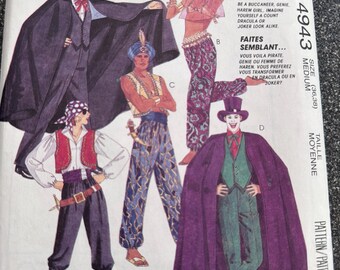 McCall's #4943 Adult Costumes Buccaneer, Genie, Joker, Dracula Sewing Pattern Medium Size (Chest 36-38")