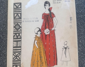 70's Polynesian Sewing Pattern #124 Women's MuuMuu Dress w/Bow at Back Size Medium- (Bust  34-36")