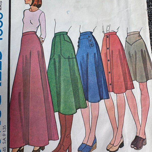Vintage 70's McCall;s #4589 Sewing Pattern Women's Skirt's 5- Lenght's Back Zipper Waist 28"