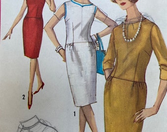 Vintage 60's Simplicity #5457 Sewing Pattern Women's Dart Fitted Dress Drop Waist Slim Skirt Waist 25" Bust 32"