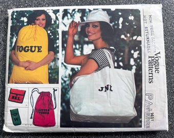 Vintage 70's Vogue Sewing Pattern #1451 Accessories -Hat, Tote, Duffle Bag, Cosmetic Case, Eye Glass Case