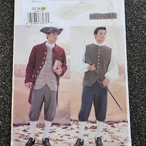 Vtg  Butterick  #BP365 Sewing Pattern Men&#39;s Historical Colonial Halloween Costume  Chest 32-36&quot;