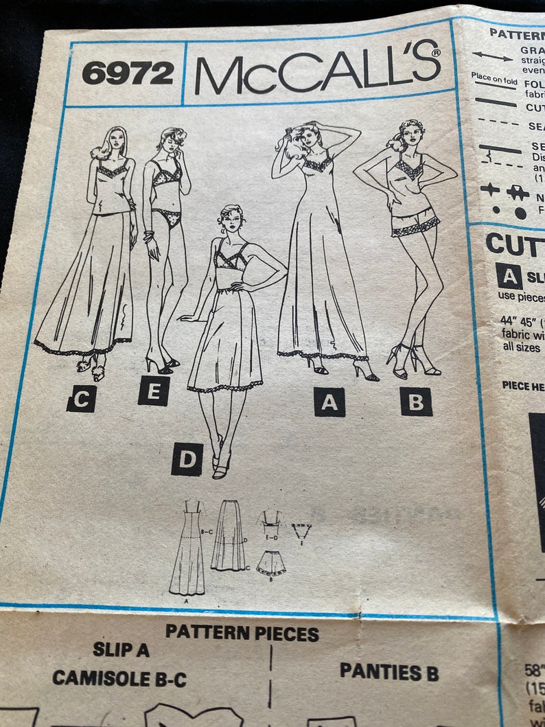Vintage 70's Mccalls #6972 Sewing Pattern Slip, Camisole, Half Slip ...