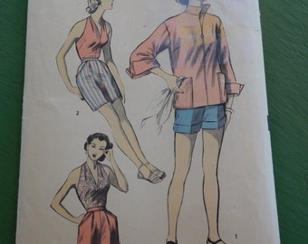 Vintage 50's Advance #6105 Sewing Pattern Women's Beach Jacket - Halter and Shorts Complete Bust 32"