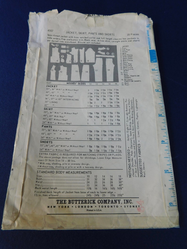 Vintage 60/'s Butterick #4557 Sewing Pattern Women/'s Suit Bermuda Shorts A-Line Skirt Pants Bust 34