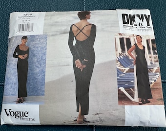 Vintage 90's Vogue #1365 Sewing Pattern Donna Karan DKNY Long Knit Backless Dress Three Styles Bust 34" to 38"
