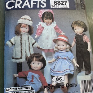 Vintage 80's McCalls #8827 Sewing Pattern Fisher Price Friends Doll Clothes Jenny, Becky, Mandy and Mikey 16"