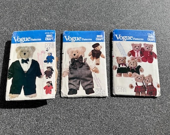 Lot of Vogue #9572, #8659, #9093 Sewing Pattern's Bear Clothes for 15" and 23" Stuffed Bear's
