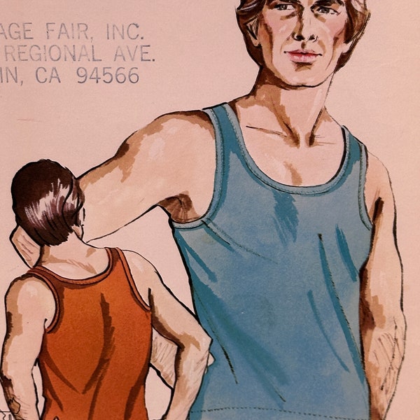 Vintage 70's Kwik Sew #424 Sewing Pattern Men's Athletic Tank Shirt Nylon Complete Chest 34 to 44"