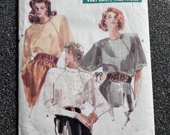 Vintage 80's Vogue Sewing Pattern #7044 Misses Loose Fitting Blouse w/Raglan Sleeves Bust 31" to 34"