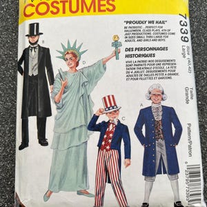 Vintage 90&#39;s McCall&#39;s #7339 Sewing Pattern Adult Costume Statue of Liberty, Uncle Sam, George Washington and Abe Lincoln Bust/Chest 40-42&quot;