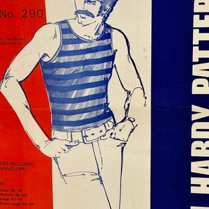 Vintage 70 Jean Hardy Patterns #290 Schnittmuster Herren Tank Top für Strickgewebe Brust 36"bis 48"