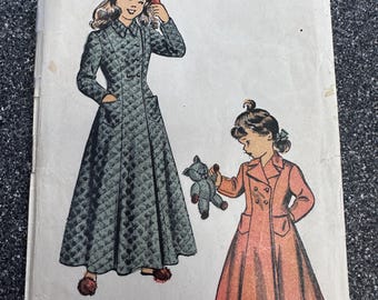 Vintage 40's Advance #4992 Sewing Pattern Child's Long Robe  Lined HouseCoat Double Breasted Princess Style (Size 10 Breast 28")