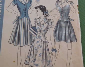 Vintage 40's Hollywood Patterns #697 Sewing Pattern Girls Teens Drop Waist Dress Tie Back Chest 28"