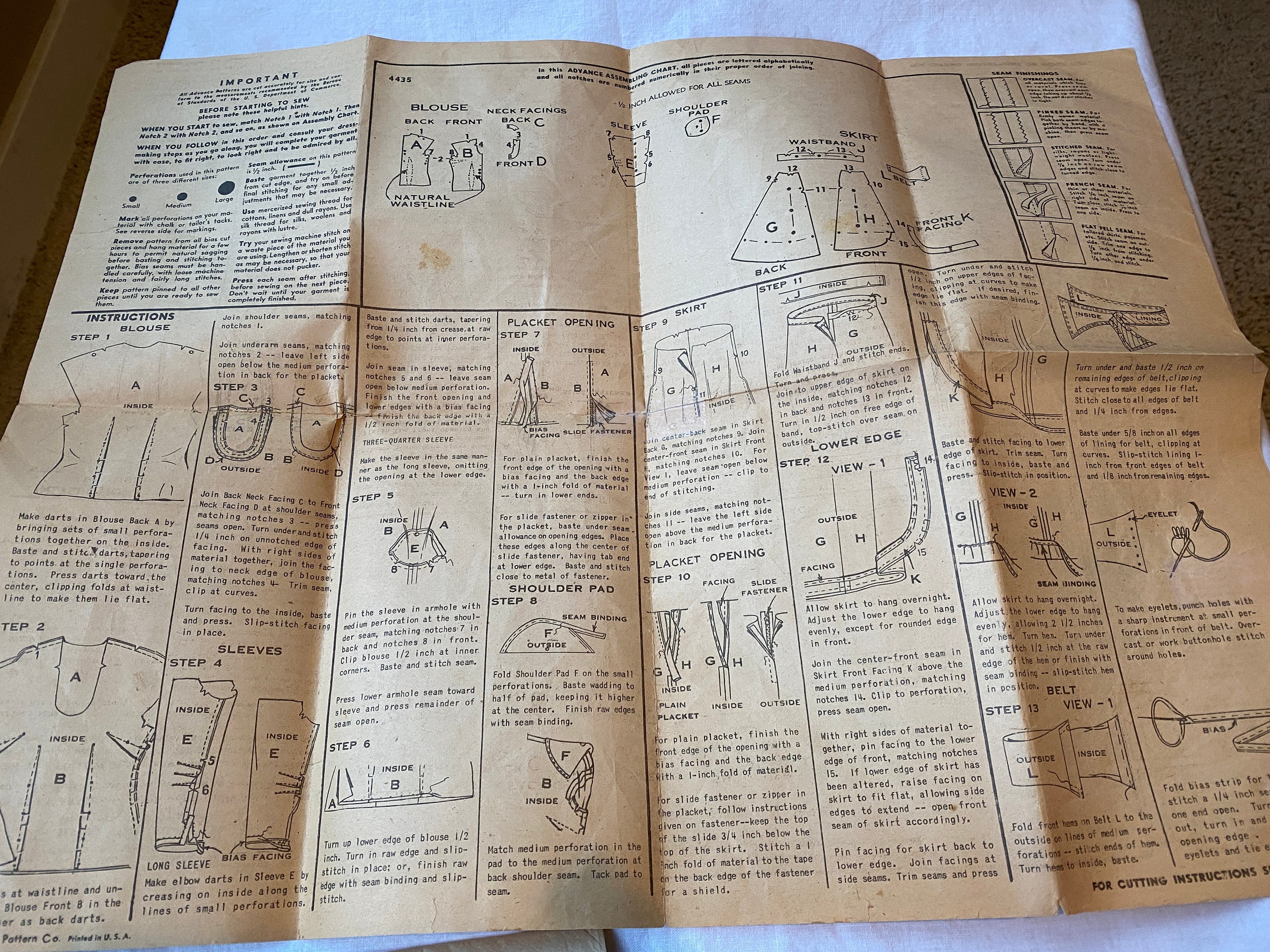 Vintage 40's Advance #4435 Sewing Pattern Mademoiselle Women's Ankle ...