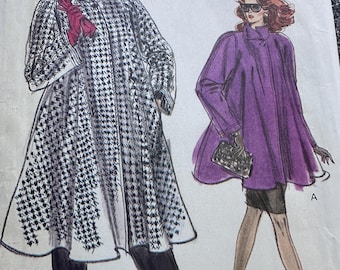 80's Vogue#7322  Sewing Pattern Women's Loose Flared Unlined Coat Size 8-12 (Bust 31-34")