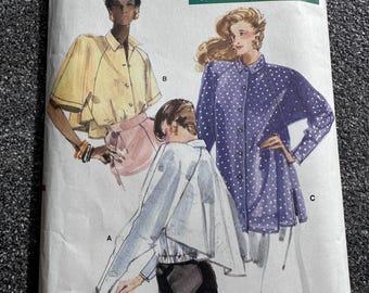 Vintage 80's Vogue Sewing Pattern #7223 Misses Black Overlay Blouse Loose Fitting (Bust 36" to 40")